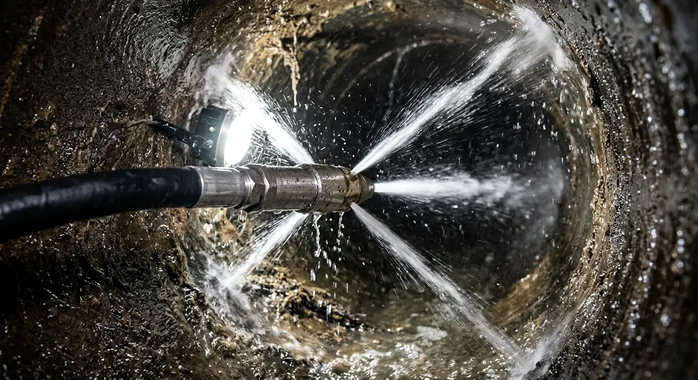 High-pressure hydro jetting nozzle cleaning sewer pipe for Storm Drain Cleaning in Lake Arbor